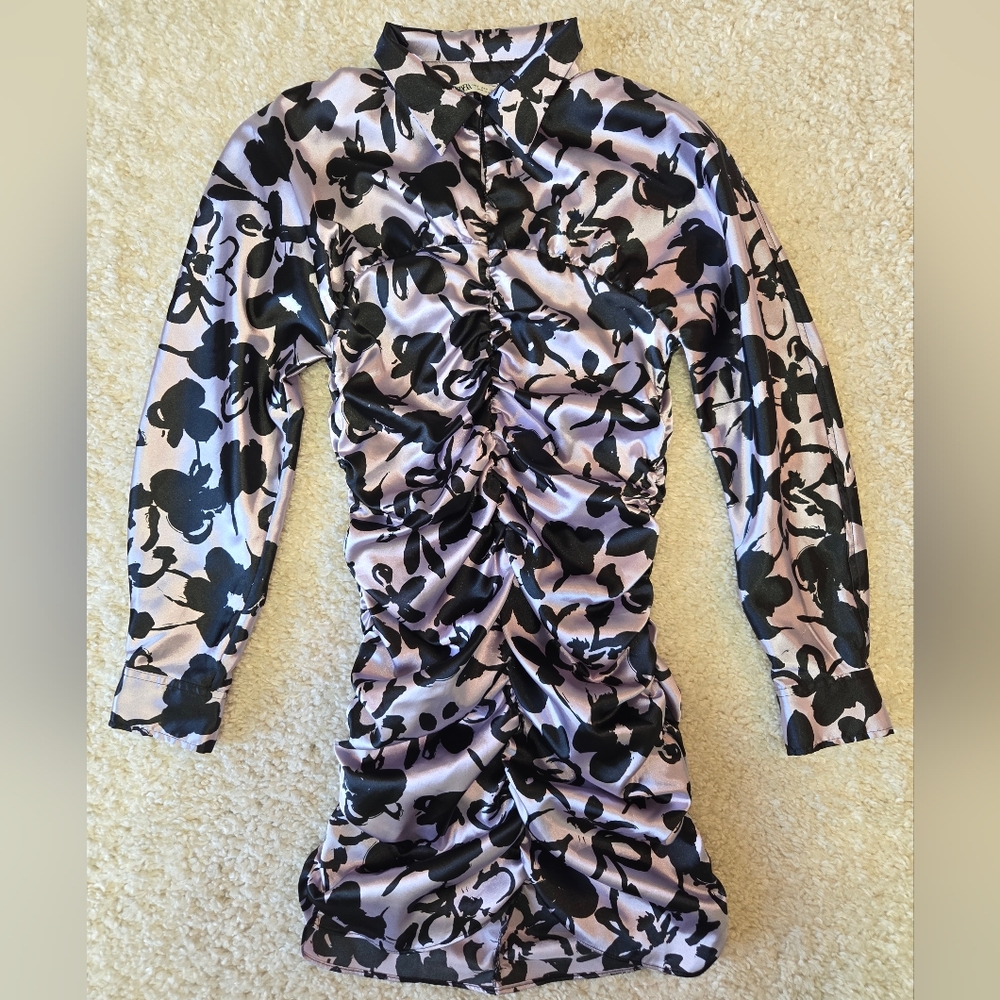 Zara Black and Purple Zip Up, Cinch Body Dress, Size Small